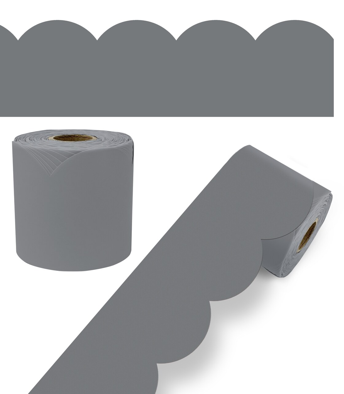Carson Dellosa 65Ft of Gray Bulletin Board Borders, 1 Roll of Grey Scalloped Trim for Rolling Whiteboard, Cork and Posterboard, Party, Office Decorations, and Classroom Decor